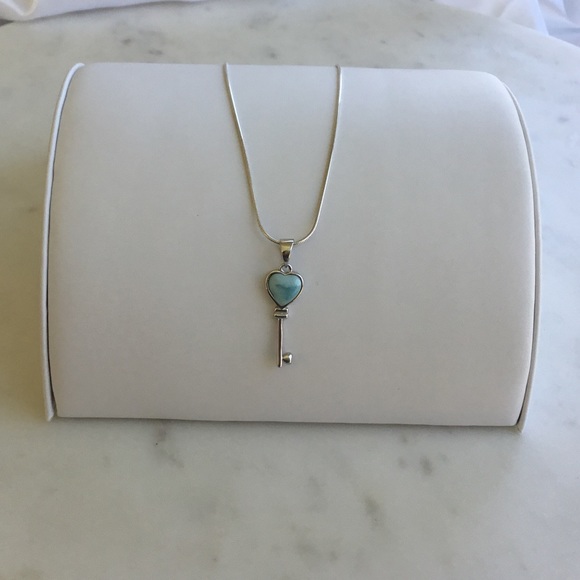 Natural Larimar Key Sterling Silver Necklace - Picture 11 of 16